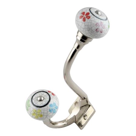 Mixed Floral Crackle Ceramic Silver Iron Hook